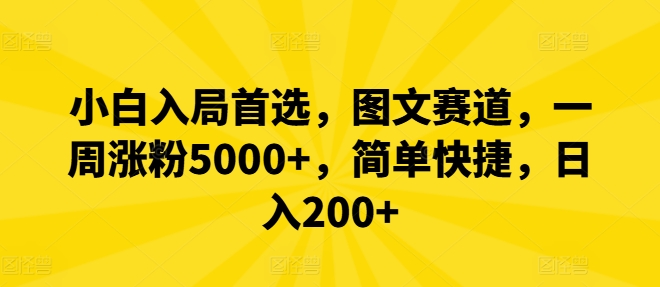 小白入局首选，图文赛道，一周涨粉5000+，简单快捷，日入200+-大熊网创