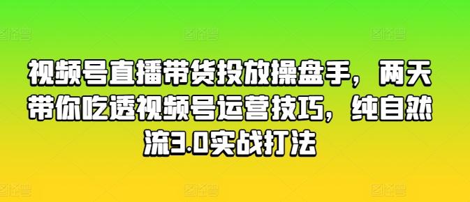 视频号直播带货投放操盘手，两天带你吃透视频号运营技巧，纯自然流3.0实战打法-大熊网创