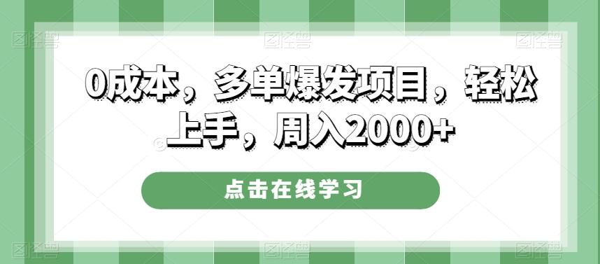 0成本，多单爆发项目，轻松上手，周入2000+-大熊网创