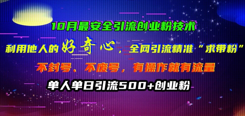 10月最安全引流创业粉技术，利用他人的好奇心全网引流精准“求带粉”不封号、不废号【揭秘】-大熊网创