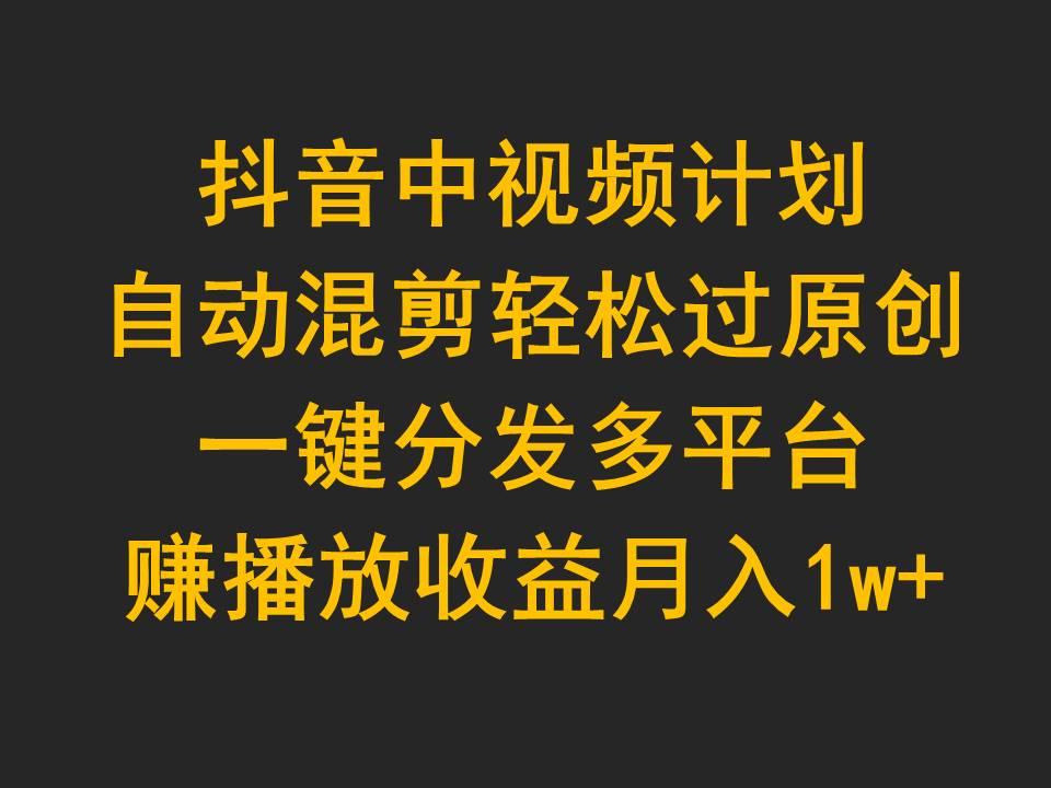 (9825期)抖音中视频计划，自动混剪轻松过原创，一键分发多平台赚播放收益，月入1w+-大熊网创