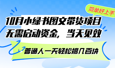10月份小绿书图文带货项目 无需启动资金 当天见效 普通人一天轻松搞几百块-大熊网创