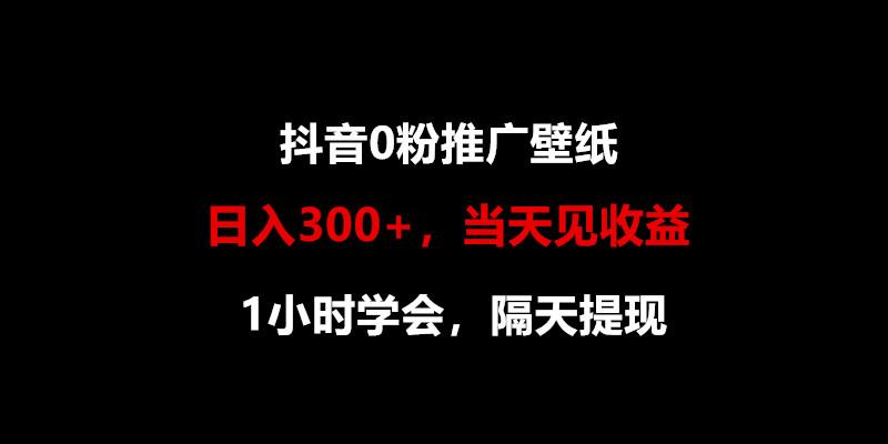 日入300+，抖音0粉推广壁纸，1小时学会，当天见收益，隔天提现-大熊网创