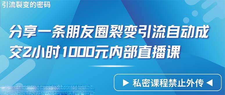 (9850期)仅靠分享一条朋友圈裂变引流自动成交2小时1000内部直播课程-大熊网创