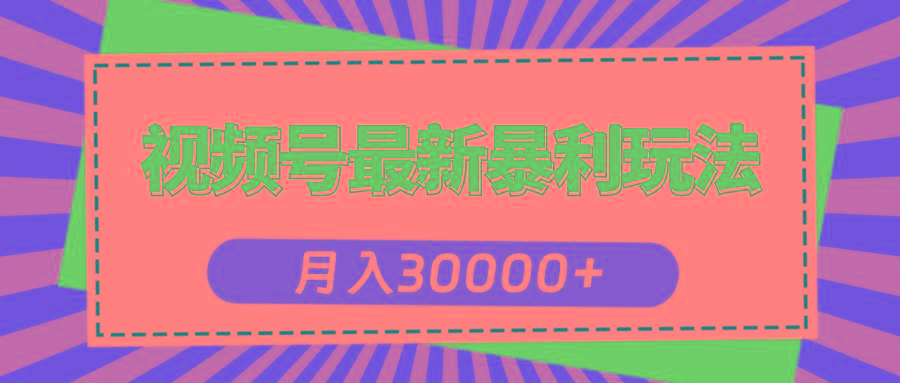 视频号最新暴利玩法，轻松月入30000+-大熊网创