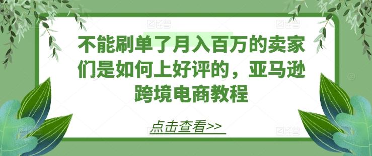 不能刷单了月入百万的卖家们是如何上好评的，亚马逊跨境电商教程-大熊网创