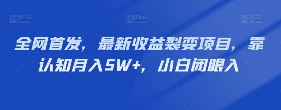 全网首发，最新收益裂变项目，靠认知月入5W+，小白闭眼入-大熊网创