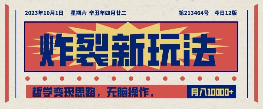 炸裂新玩法，哲学变现思路，无脑操作，只靠单人月入10000+【揭秘】-大熊网创