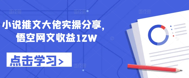 小说推文大佬实操分享，悟空网文收益12W-大熊网创