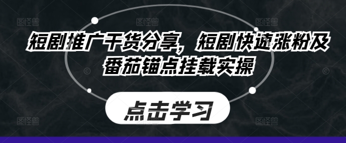 短剧推广干货分享，短剧快速涨粉及番茄锚点挂载实操-大熊网创