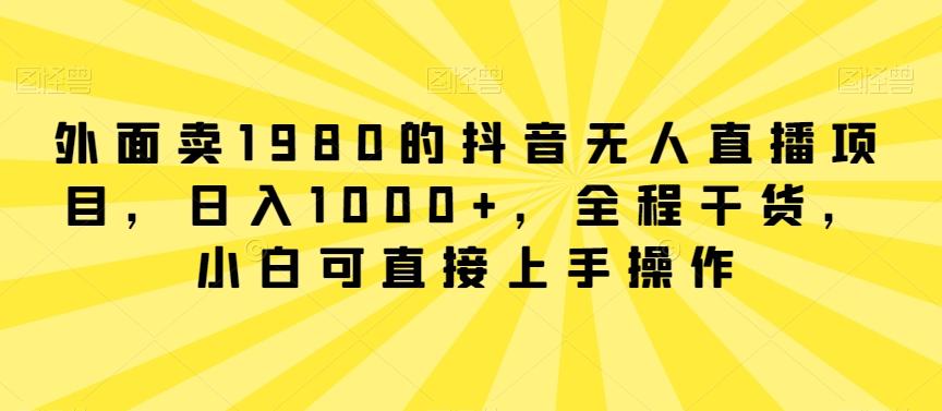 外面卖1980的抖音无人直播项目，日入1000+，全程干货，小白可直接上手操作【揭秘】-大熊网创