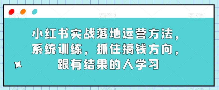 小红书实战落地运营方法，系统训练，抓住搞钱方向，跟有结果的人学习-大熊网创