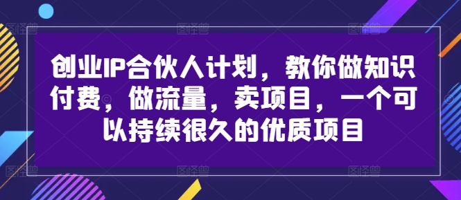 创业IP合伙人计划，教你做知识付费，做流量，卖项目，一个可以持续很久的优质项目-大熊网创