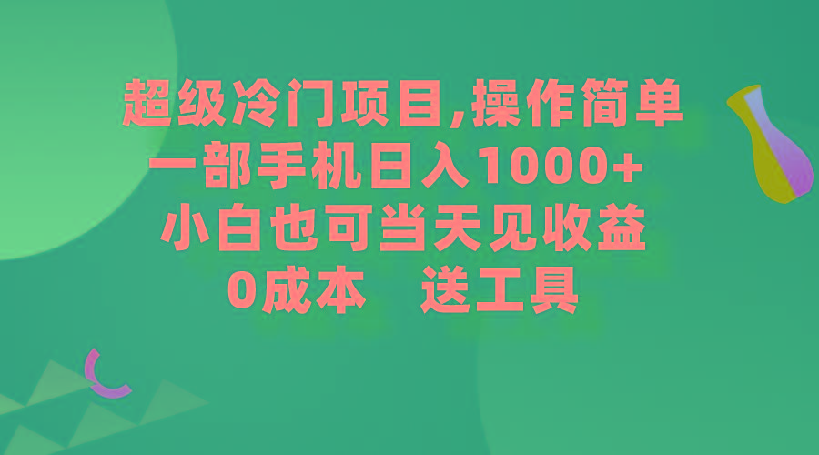 (9291期)超级冷门项目,操作简单，一部手机轻松日入1000+，小白也可当天看见收益-大熊网创