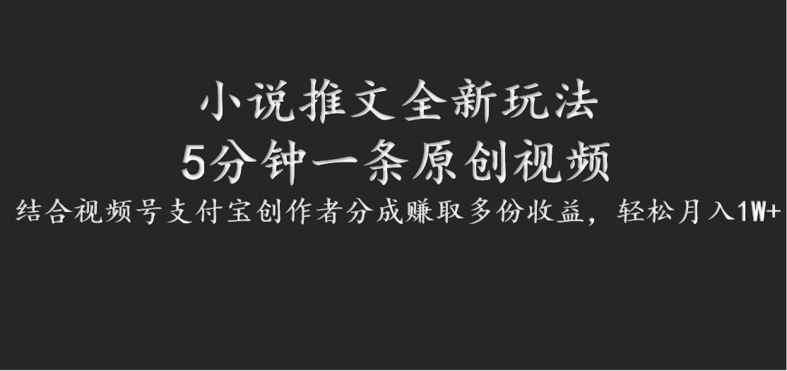 小说推文全新玩法，5分钟一条原创视频，结合视频号支付宝创作者分成赚取多份收益-大熊网创