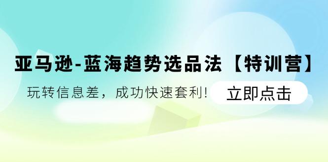 亚马逊-蓝海趋势选品法【特训营】：玩转信息差，成功快速套利!-大熊网创