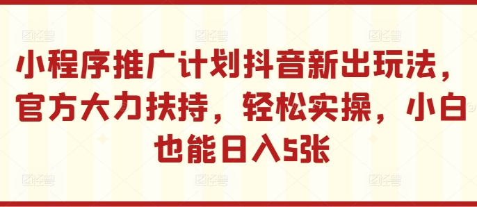 小程序推广计划抖音新出玩法，官方大力扶持，轻松实操，小白也能日入5张【揭秘】-大熊网创