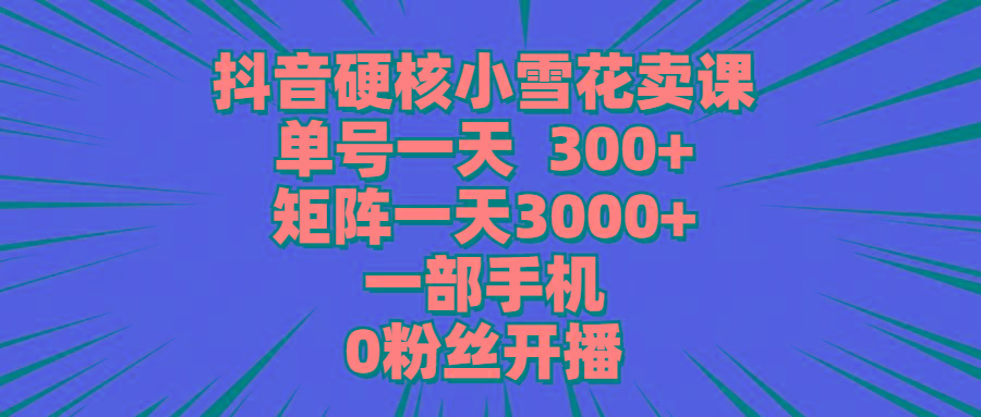 (9551期)抖音硬核小雪花卖课，单号一天300+，矩阵一天3000+，一部手机0粉丝开播-大熊网创